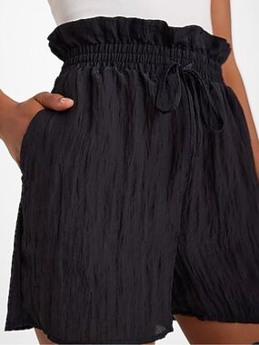 High-Waist Crinkle Drawstring Shorts with Pockets